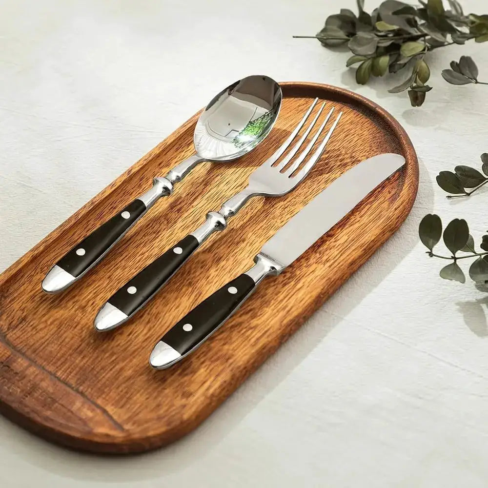 Vintage 20-Piece Stainless Steel Silverware Set with Black Bakelite Handles, Dishwasher Safe for 4-Person Service from PriceLows™