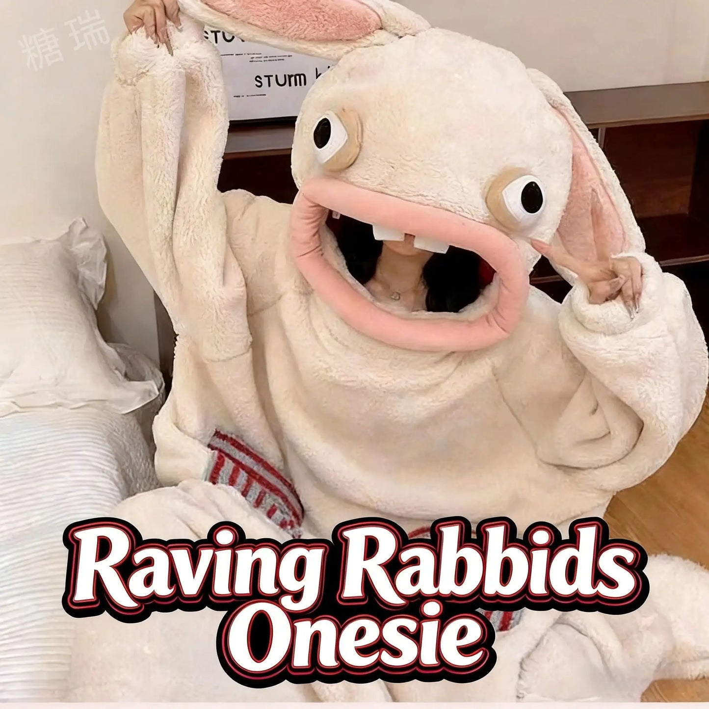 Raving Rabbids Cosplay Onesie Anime Peripheral Flannel Jumpsuit Adult Kids Halloween Carnival Costume Homewear Sleepwear Gift from PriceLows™