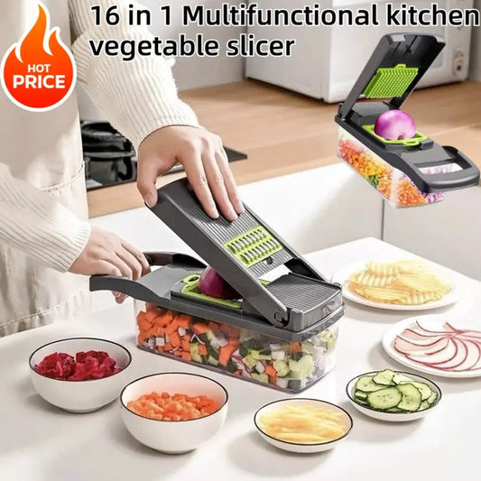 Vegetable Chopper | 16 In 1 Slicer Dicer Grater | With Container | Handheld