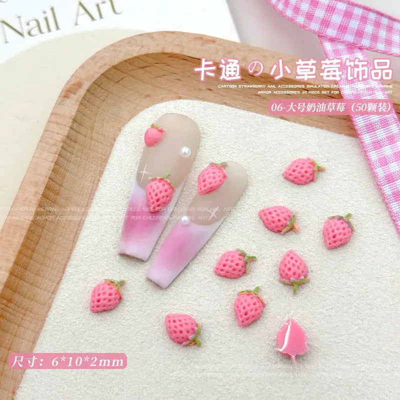 58Pcs New Cute Strawberry Mini Resin Nail 3D Art Stickers Kawaii Decorations Carfts Stones For Korean Nail Art Decorations from PriceLows™