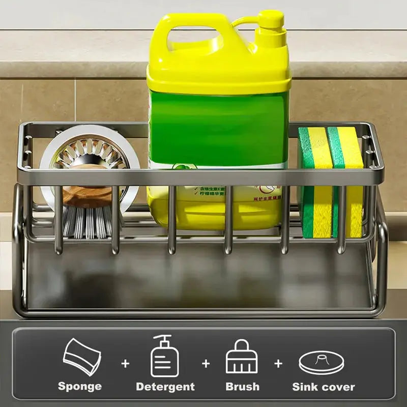 Kitchen Sink Organizer Carbon Steel with Tilted Water Tray Storage Rack for Sponge Brush 23×9×10cm from PriceLows™