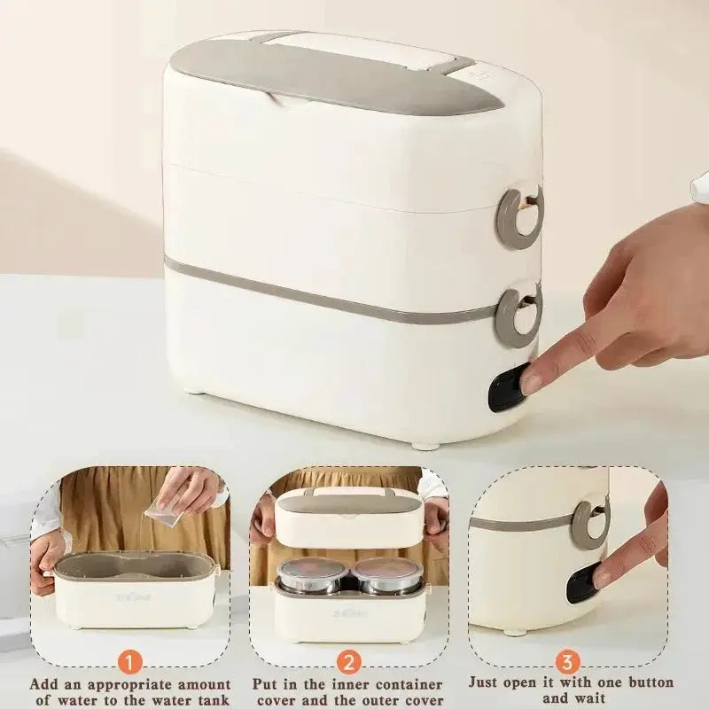 Upgraded 2.4L Double-layer Portable Electric Heating Lunch Box Household Multi-functional Rice Cooker Steamer Small Lunch Box from PriceLows™
