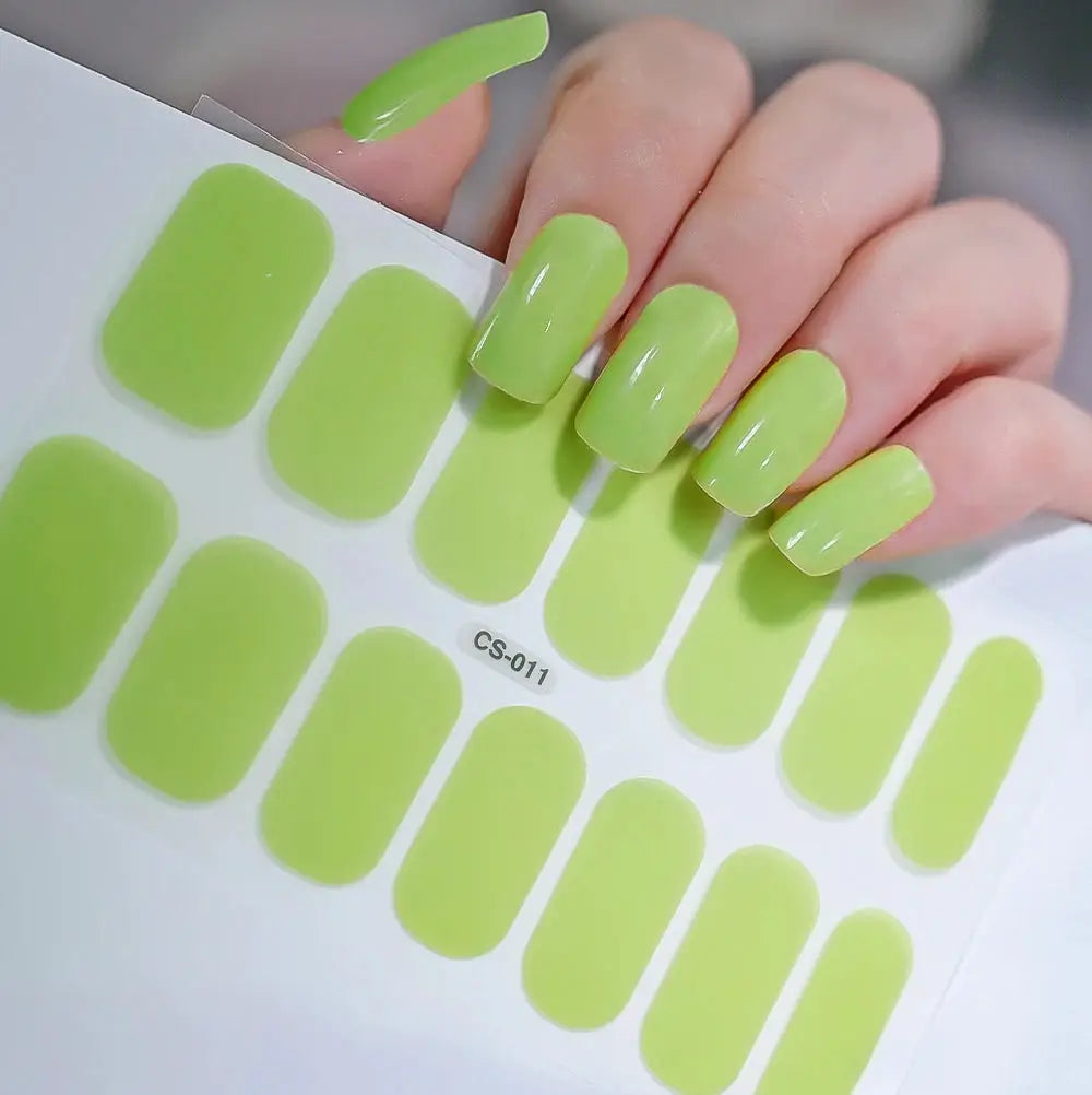 1Pcs Semi-Cured UV Gel Nail Sticker Pure Color Full Cover Waterproof Long-lasting Nail Strips 16Tips DIY Nail Polish Stickers *& from PriceLows™