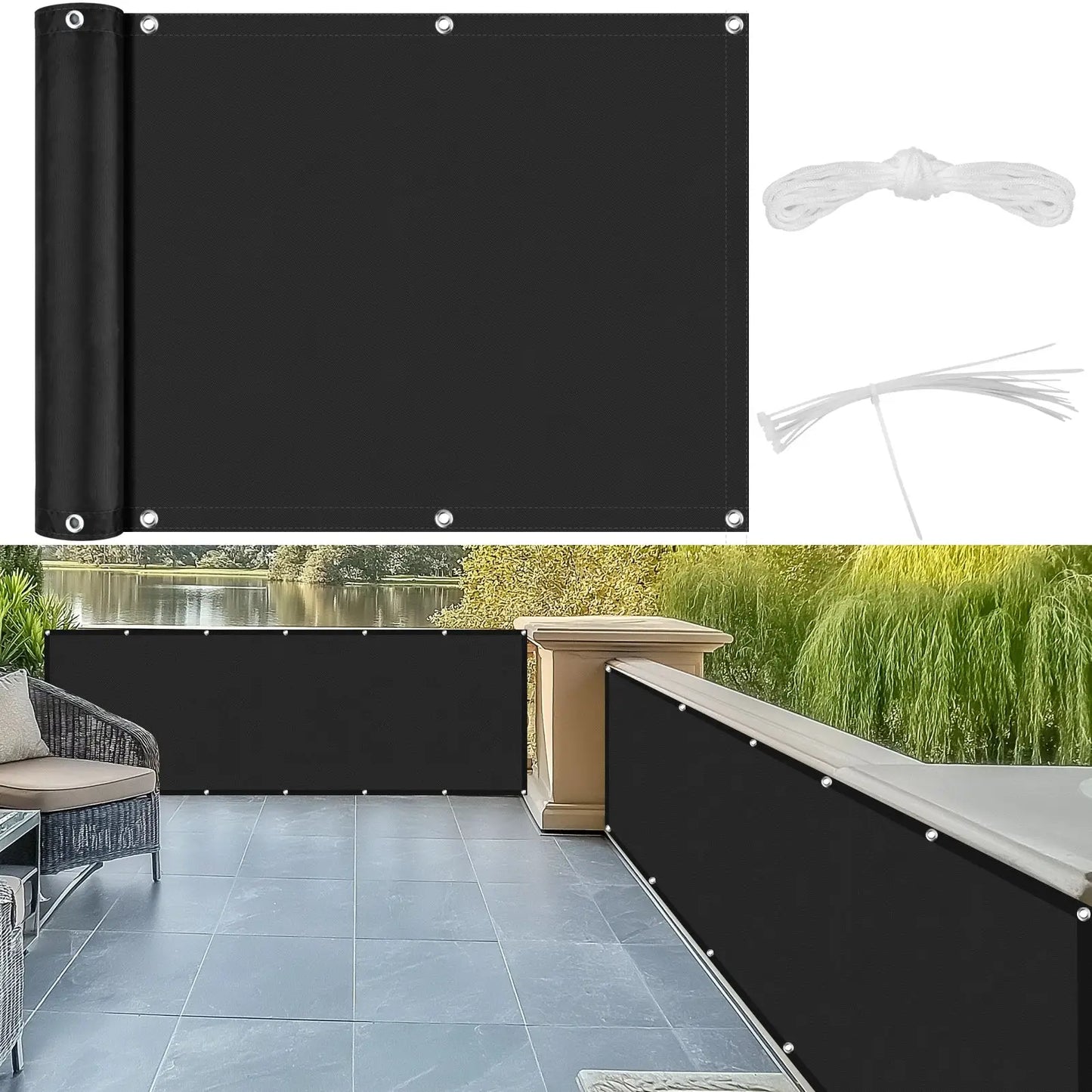 Balcony Privacy Screen | 95% Shade Rate | Waterproof Polyester | Multiple Sizes