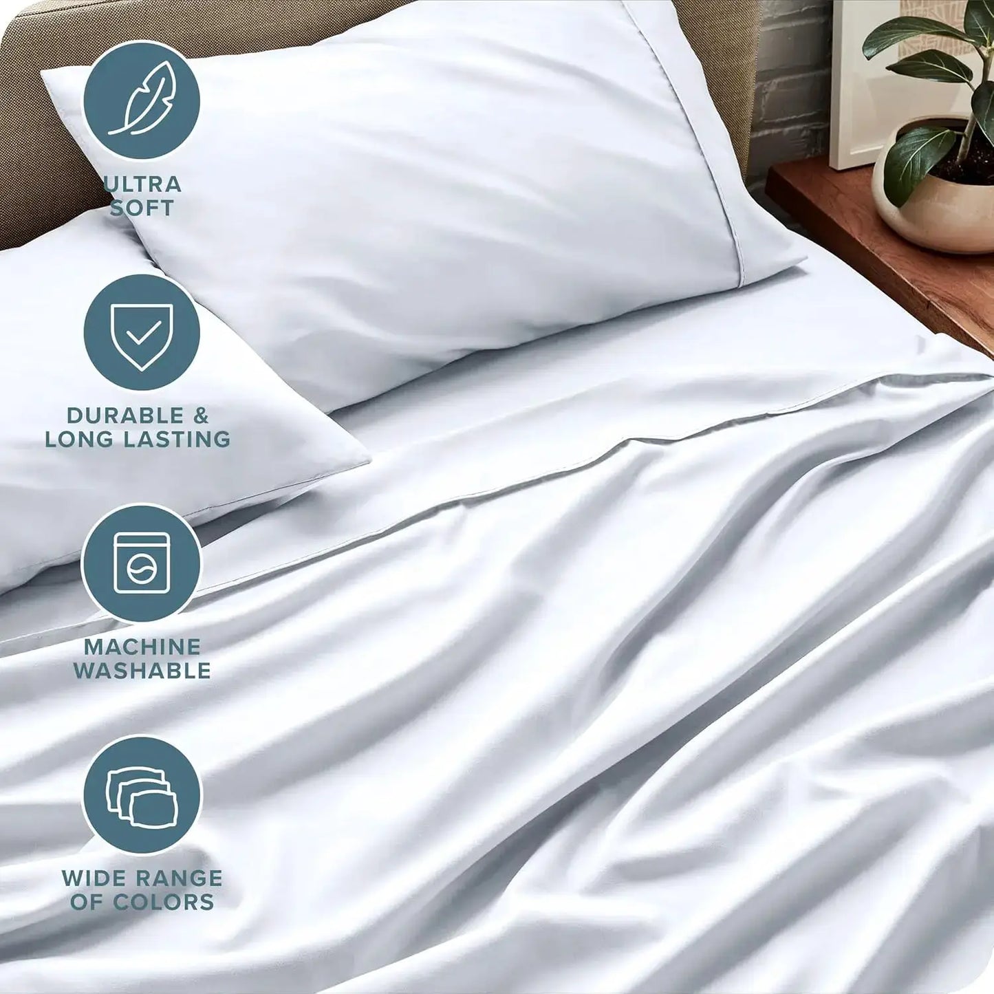Queen Sheet Set - Ultra-Soft Microfiber Bed Sheets with Deep Pockets, 4 Piece Set for Bedroom (White) from PriceLows™