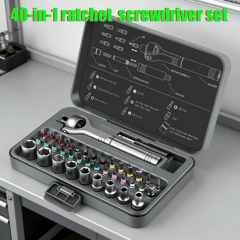 New Ratchet Screwdriver 40 in 1 Set Magnetic Wrench Semi-automatic Multi-purpose Sleeve Toolbox Bicycle Repair Tools Tools Kit from PriceLows™