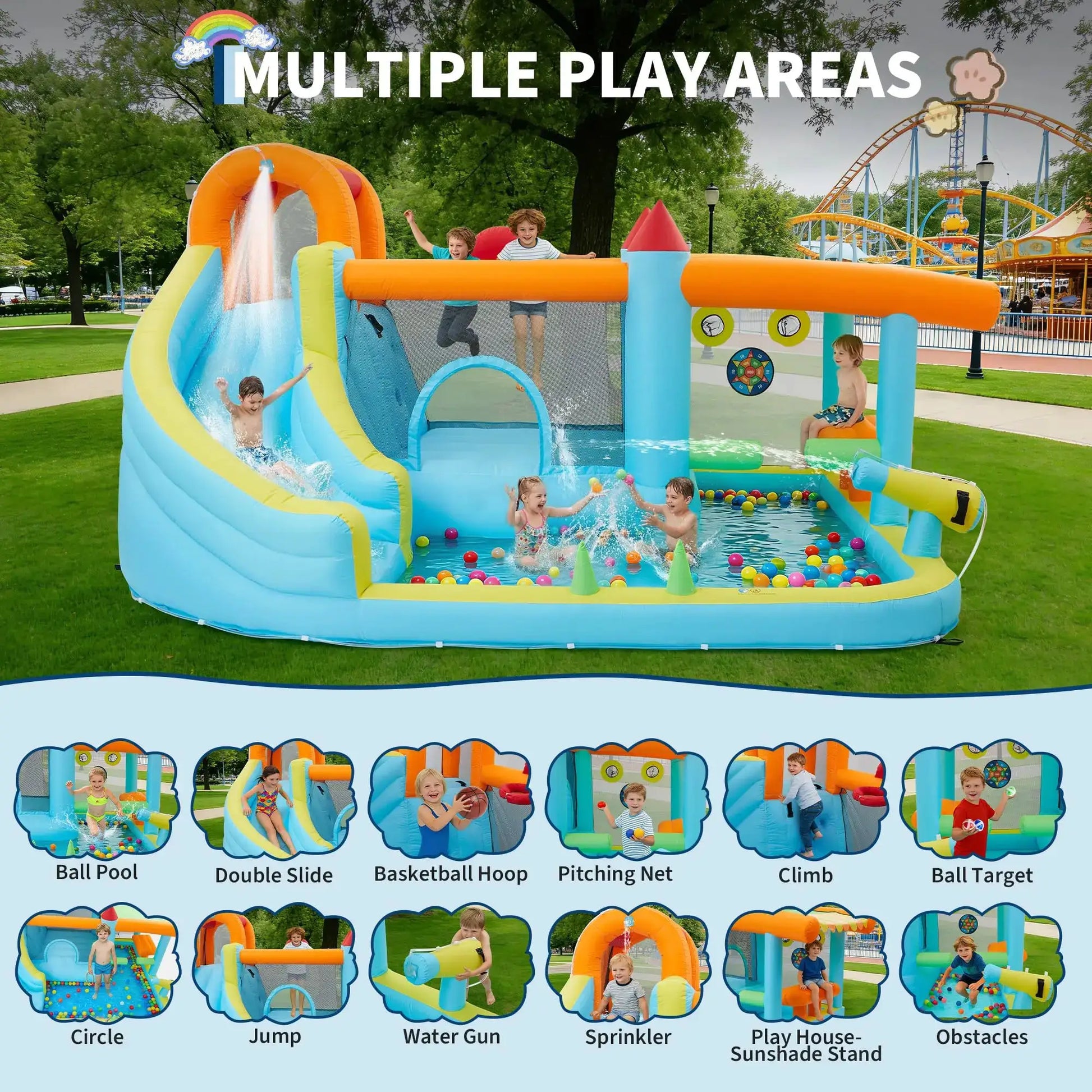 14FT Kids Bounce House With Slide & 450W Blower, 12-in-1 Inflatable Water Bouncer For Backyard Indoor Outdoor Party Castle Play from PriceLows™