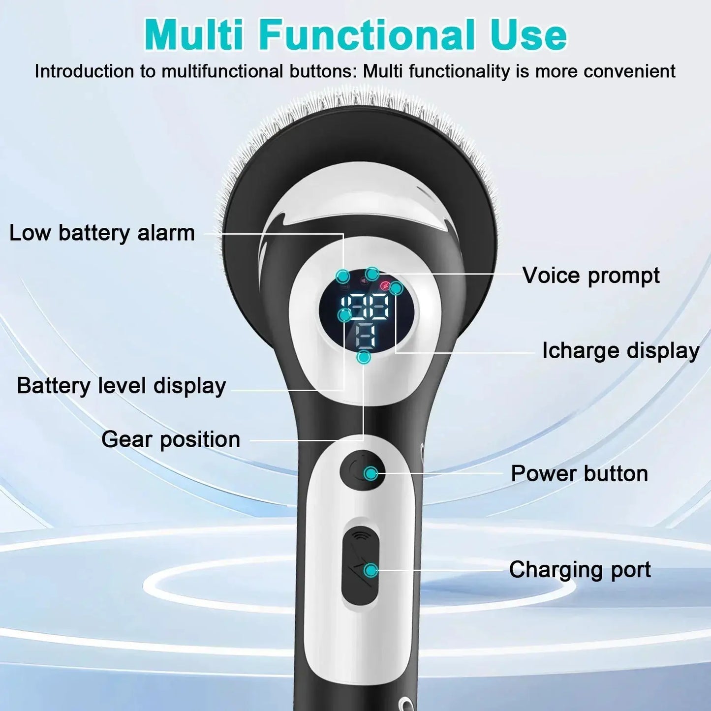 Electric Spin Scrubber | 9 Replaceable Brush Heads | 550 RPM | 3 Adjustable Size