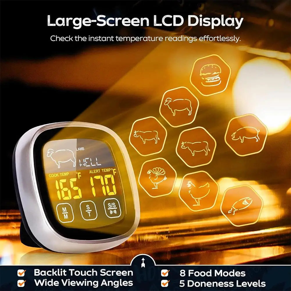 Digital Kitchen Thermometer | Probe With Touch Screen | Meat BBQ Tool | One Pack