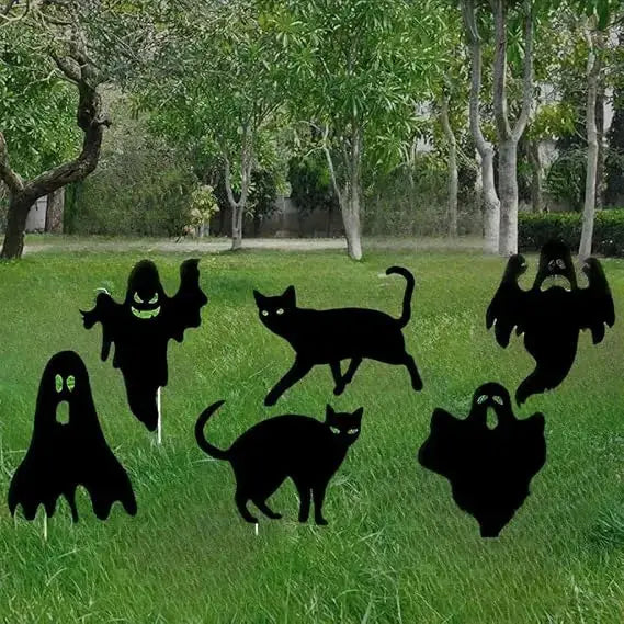 Halloween Yard Signs | 6 Piece Set | Includes Stakes | 2 Cats 4 Ghosts