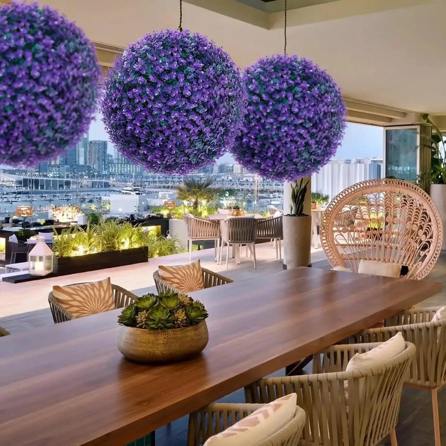 2 Pcs 16" Purple Eucalyptus Topiary Balls, Faux Greenery Decorative Spheres for Front Door, Porch & Backyard from PriceLows™