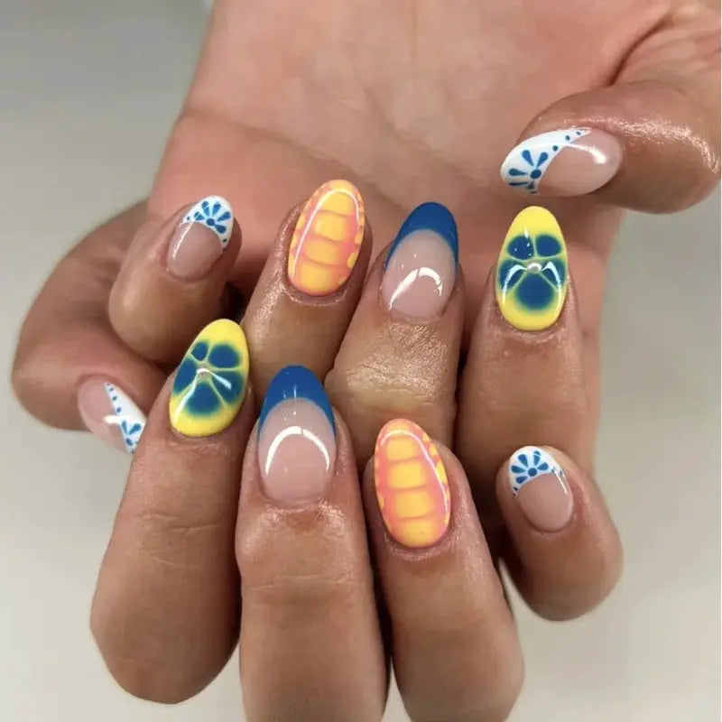 Almond Press On Nails | Acrylic Finish | Pearl Flower Design | 24 Piece Set