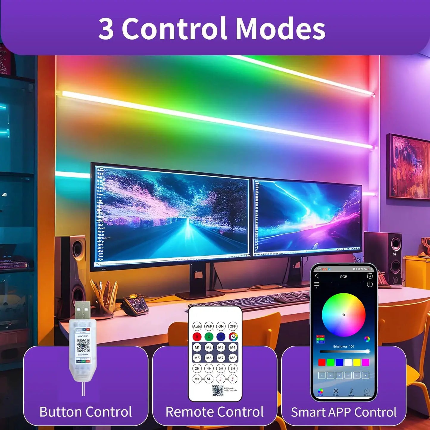 DC5V USB RGBIC Neon LED Strip 1m-10m IP65 Waterproof Bluetooth App Remote Control Music Sync for Room DIY Lighting Decor from PriceLows™