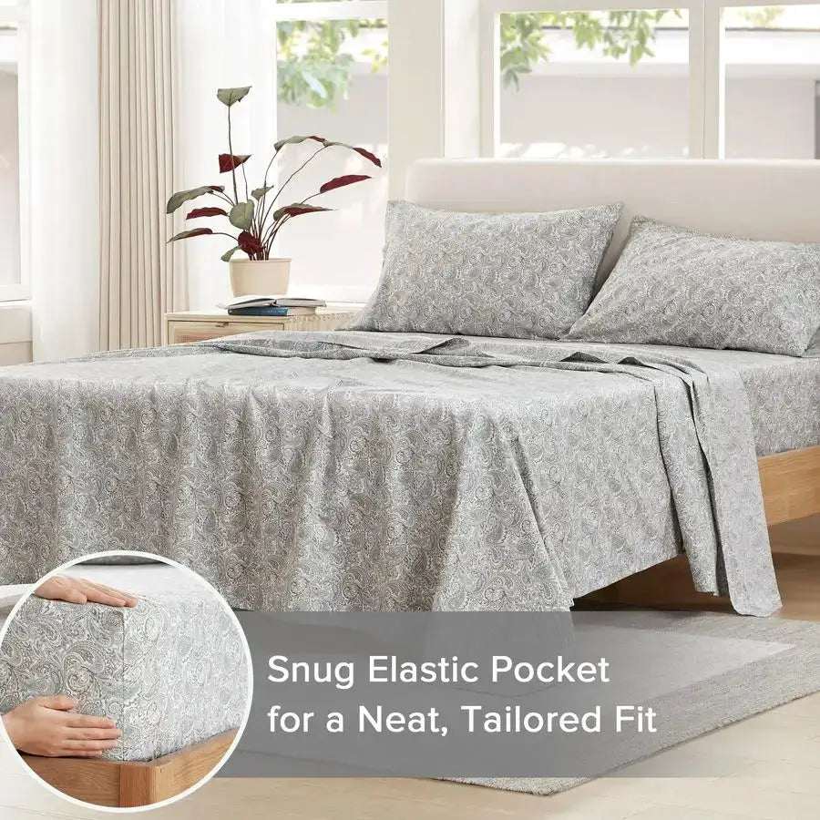 100 Cotton Sheets Queen, Breathable, Naturally Cool Cotton Sheets, Soft Cotton Bed Sheets with 14 Elastic Pocket Fits up to 16 M from PriceLows™