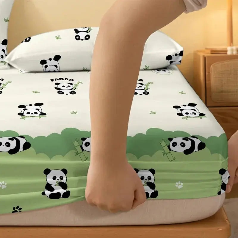 1 Cartoon Cute Plant Flower panda printed matte Fitted Sheet, bedroom printed bed cover, bedding (excluding pillowcases) from PriceLows™