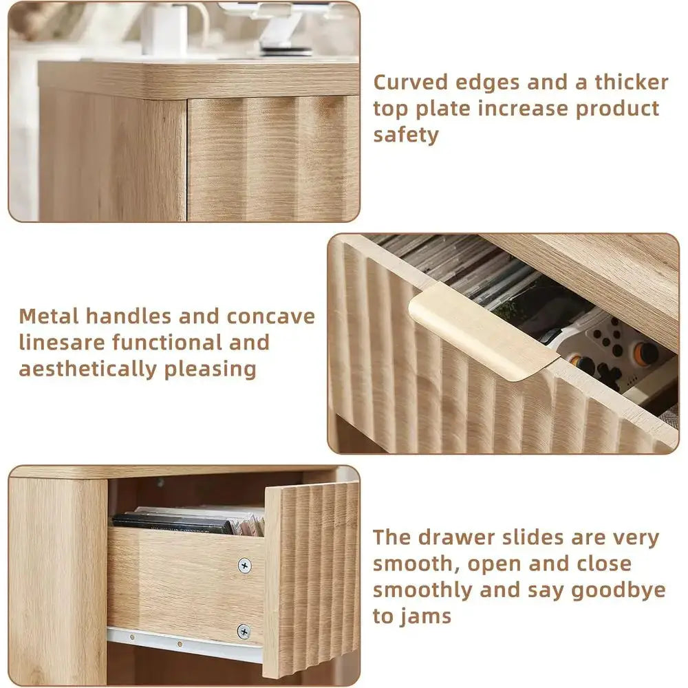 2-Piece Nightstand Set with Charging Station, 23 Wide, Suitable for Bedroom or Living Room, Natural Wood Finish from PriceLows™