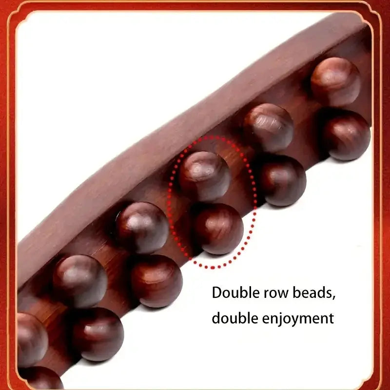 Wooden Massage Stick | Double Row 20 Beads | Abdomen Stomach Tool