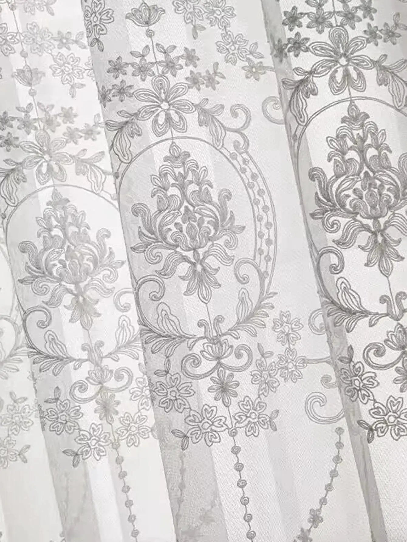 Sheer Curtains White Embroidered Floral Voile Drapes for Living room, Bedroom from PriceLows™