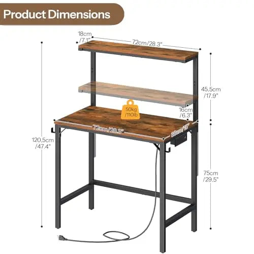 Computer Desk With Hutch And 3-Tier Bookshelf For Home Office Small Space from PriceLows™