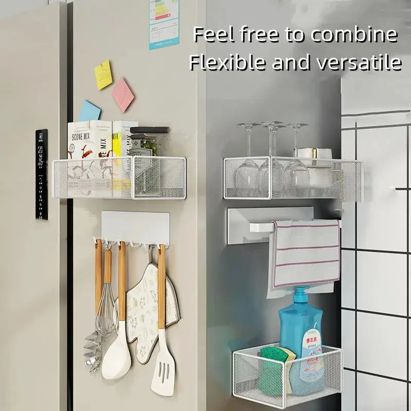 Household Wall Hanging Basket Kitchen Magnetic Attraction Storage Rack Refrigerator Magnetic Shelf Living Room Summary Holder from PriceLows™
