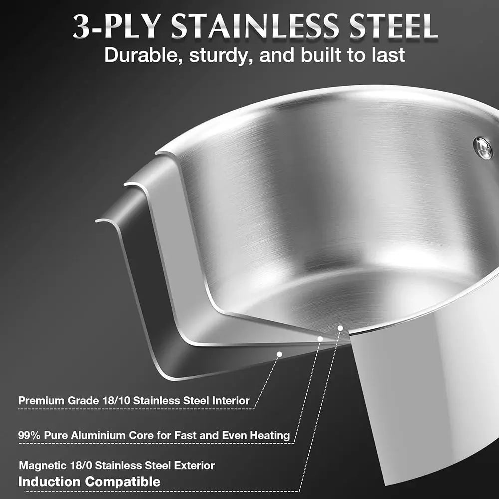 Tri-Ply Stainless Steel Cookware Set 10 Piece, Professional 18/10 Stianless Steel Pots and Pans Set, Oven & Induction Safe from PriceLows™