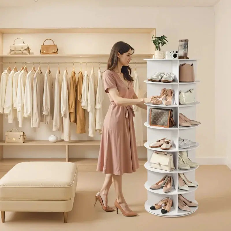 7-Tier Rotating Shoe Rack, 360° Spinning Storage Carousel, Freestanding Organizer for Bedroom, Living Room, Entryway, Closet, White from PriceLows™