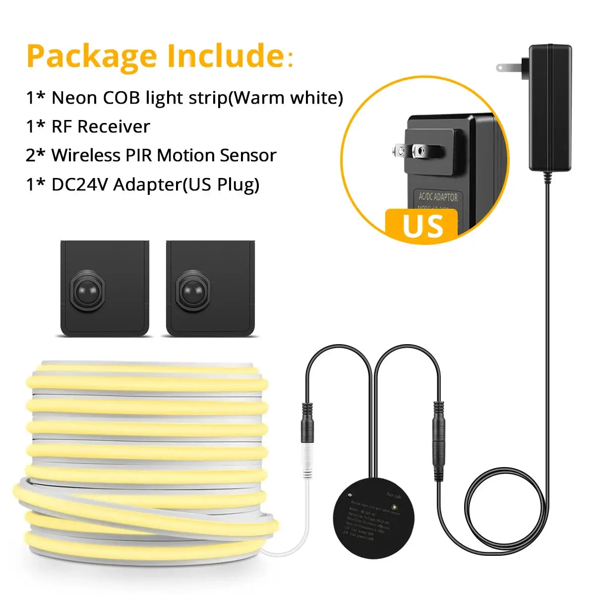NEW 10M 5M Set Solid COB Neon LED Strip Light Pure Silicone Gel Tube With Wireless PIR Motion Sensor Switch For Stairs Corridor from PriceLows™