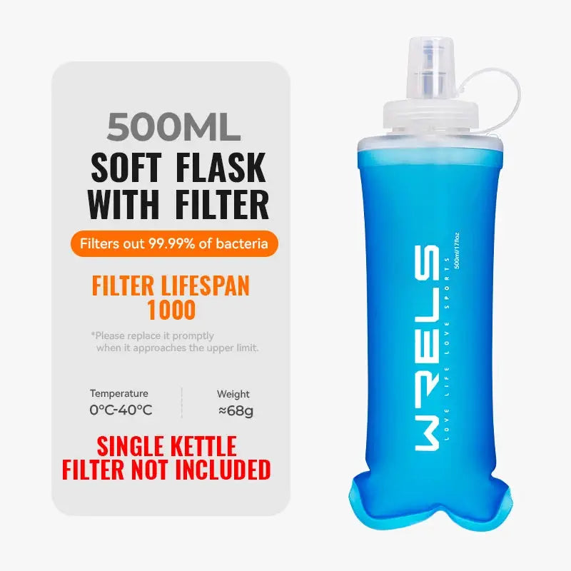 WRELS Water Filter Bottle Collapsible Soft Water Bottle With Filter Squeeze Dual Filtered Water Bottle Outdoor from PriceLows™