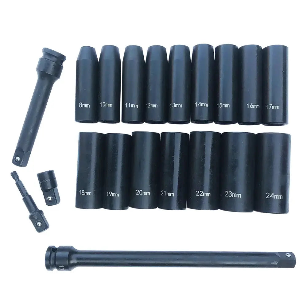 20 Pcs Impact Socket Set 1/2" Deep Socket Metric 8mm to 24mm, 6-Point, Cr-V Steel Toughbuilt Multitool Hand Tools from PriceLows™
