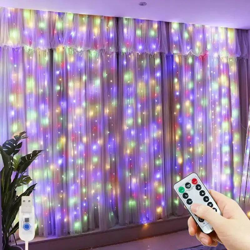 USB Plug Curtain LED String Lights 8 Modes Remote Control Holiday Wedding Fairy Garland Lights For Bedroom Living Room Decor from PriceLows™