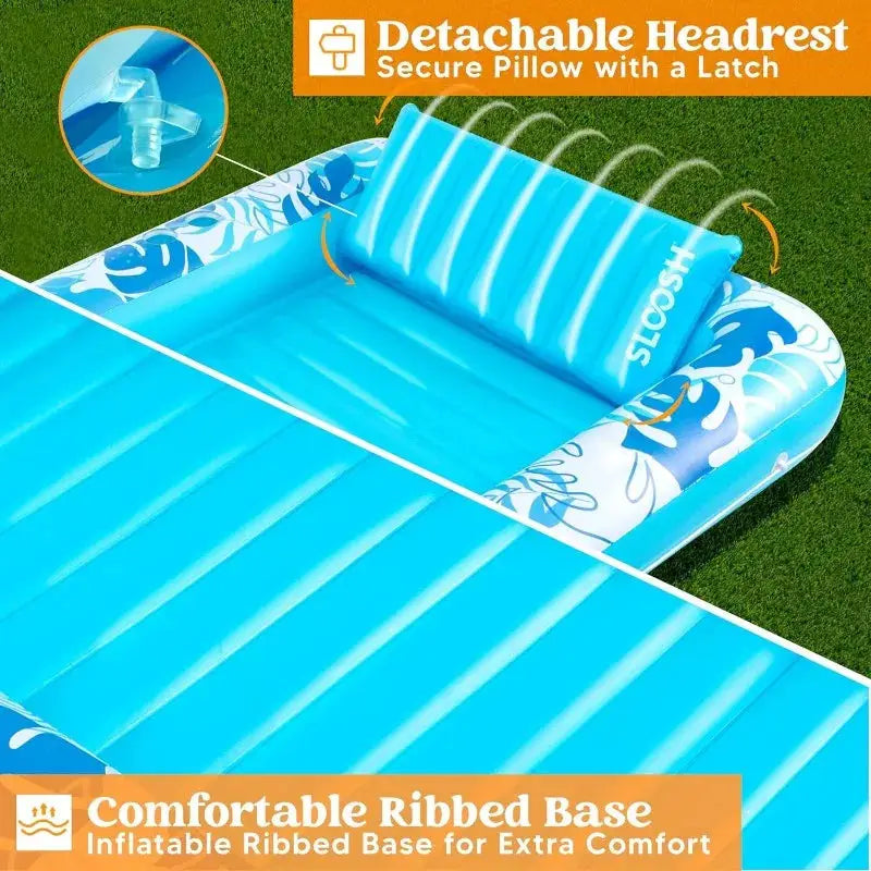 Inflatable Pool Float | 70 x 46 Inch | Removable Headrest | 4 In 1 Suntan Tub