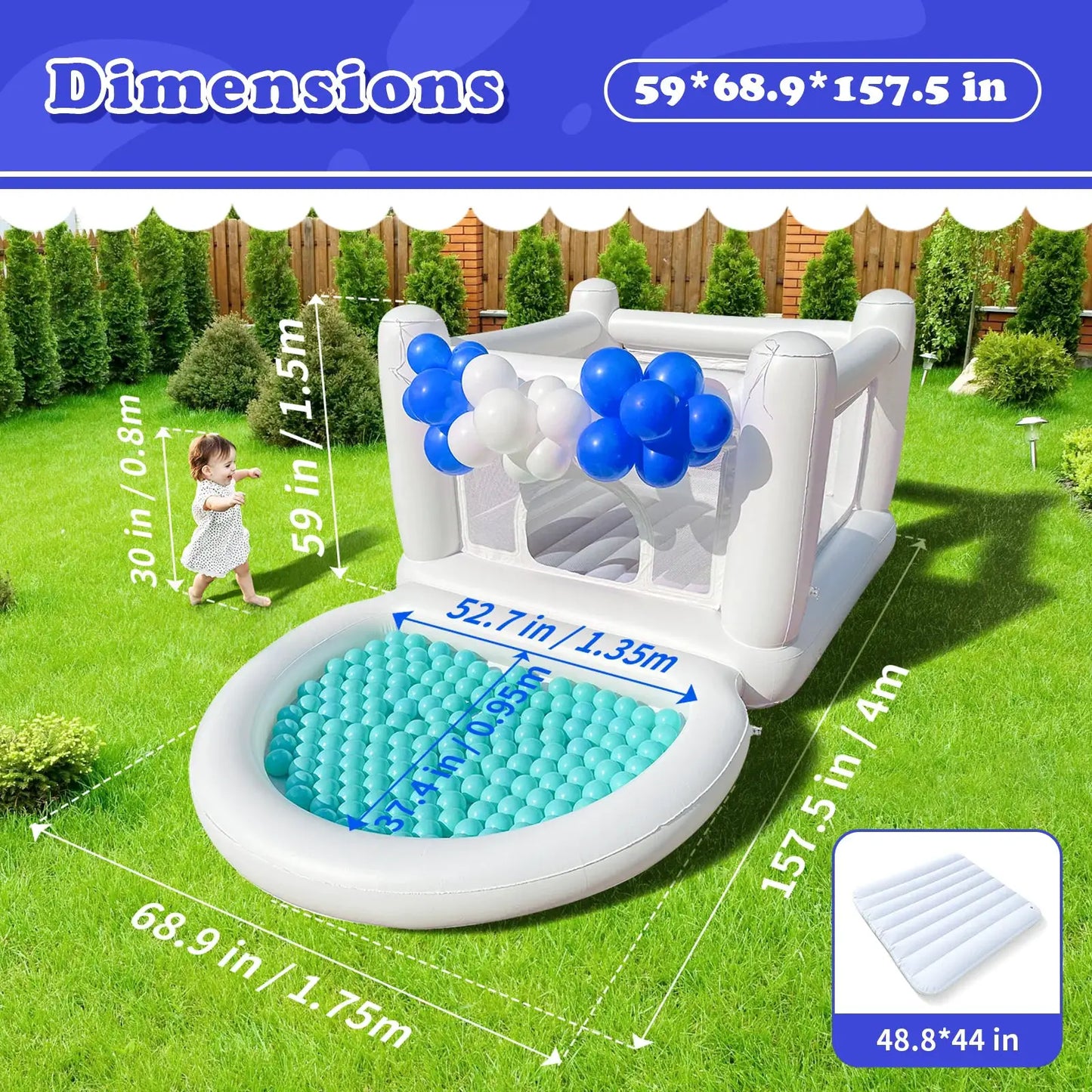Sold out White Bounce House with Pump Kids Ball Pit Bounce House for Kids 3-6 Birthday Indoor or Outdoor Playhouse Customization from PriceLows™