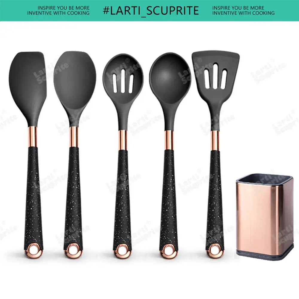 5-13pc Non-Stick Kitchen Silicone Utensil Set - Upgrade Your Kitchen with Gold-Plated Handles Cooking Tools Spatula Spoon Kit from PriceLows™