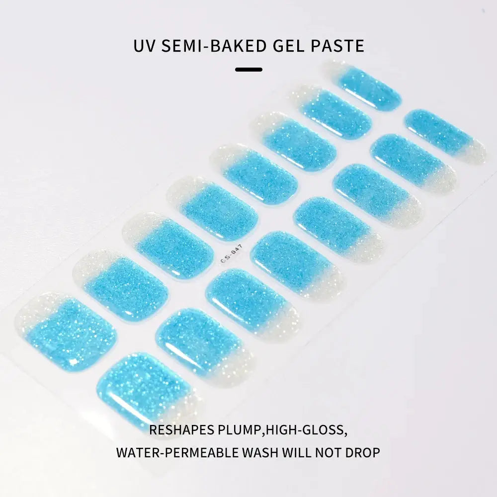 1Pcs Semi-Cured UV Gel Nail Sticker Pure Color Full Cover Waterproof Long-lasting Nail Strips 16Tips DIY Nail Polish Stickers *& from PriceLows™