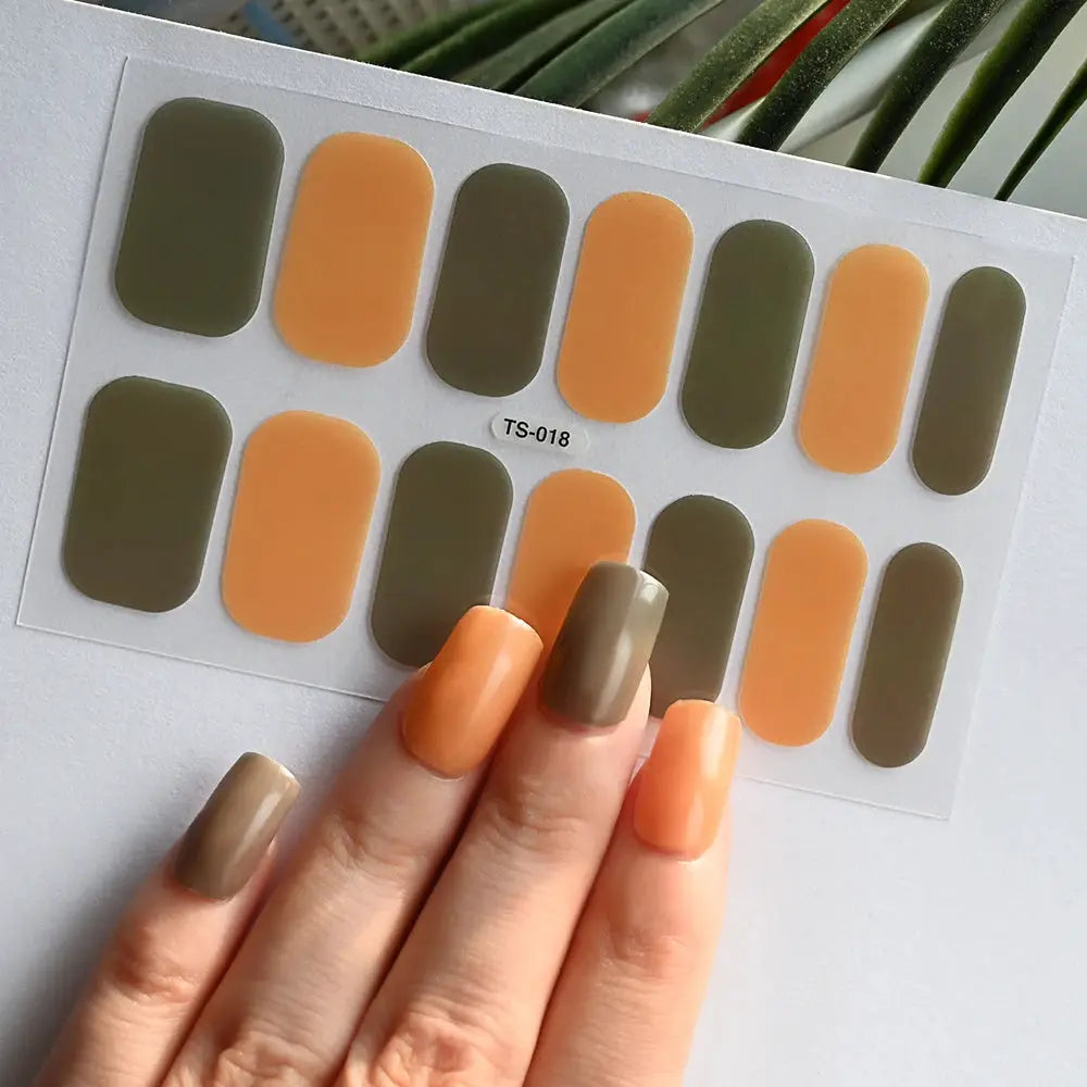 1Pcs Semi-Cured UV Gel Nail Sticker Pure Color Full Cover Waterproof Long-lasting Nail Strips 16Tips DIY Nail Polish Stickers *& from PriceLows™