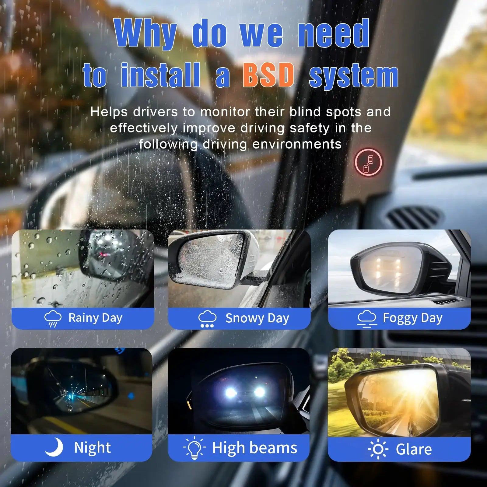 BSD blind spot blind spot monitoring overtaking and parallel auxiliary four-door door opening warning anti-collision system from PriceLows™