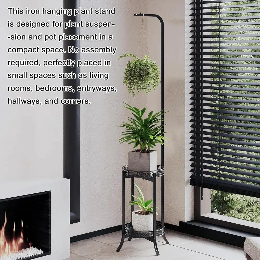 2-Tier Hanging Plant Stand 2 Pack, Space-Saving Iron Planter Shelves, Heavy Duty Flower Pot Organizer Rack for Indoor Outdoor from PriceLows™