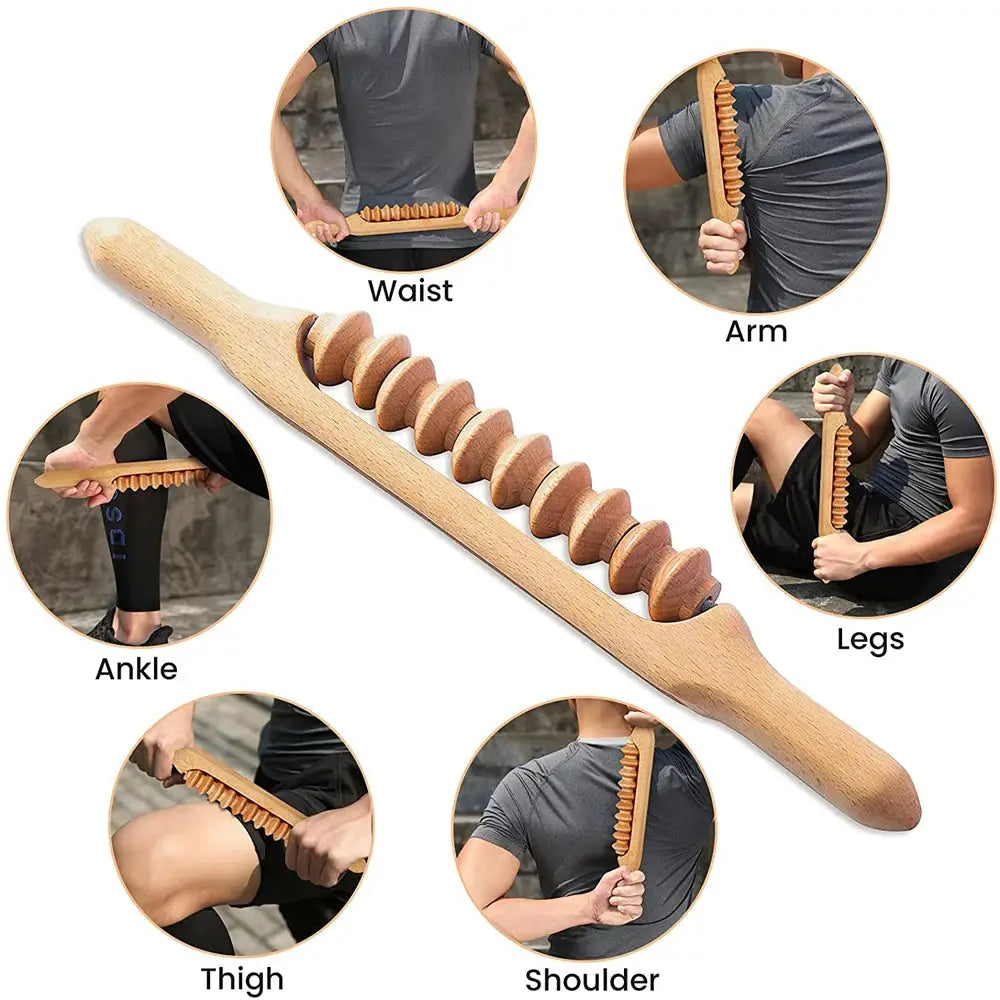 Wooden Gua Sha Tool | Natural Beech Wood | Soft Tissue Massage Stick for Back And Shoulder Pain