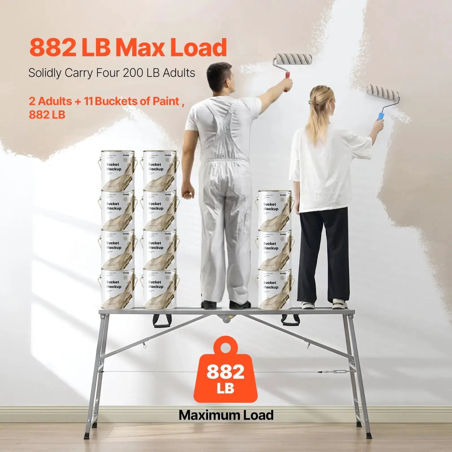 Work Platform, 4 Gear Adjustable Height, Folding Alloy Steel Step Ladder, Portable Scaffolding Platform, 880 Lb Load Capacity, from PriceLows™