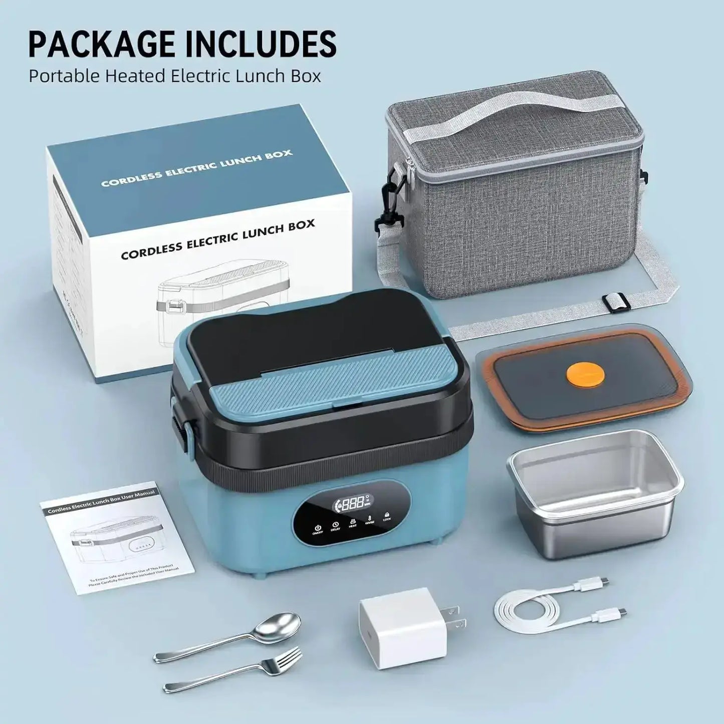 Gison Electric Heated Lunch Box Food Warmer 1.5L60W Outdoor Car Travel Office18000mah battery Portable No water fast heating Box from PriceLows™