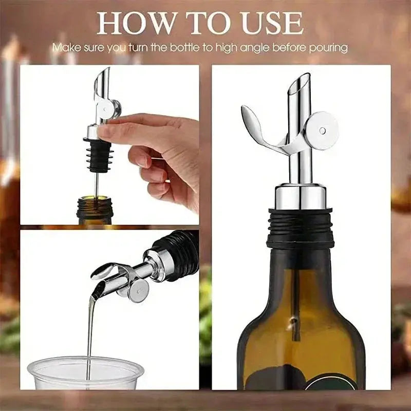 1PC 304 Stainless Steel Olive Oil Stopper Cap Dispenser Spout Sauce Vinegar Auto Open Pourer Nozzle Wine Liquor Bottle Plug from PriceLows™