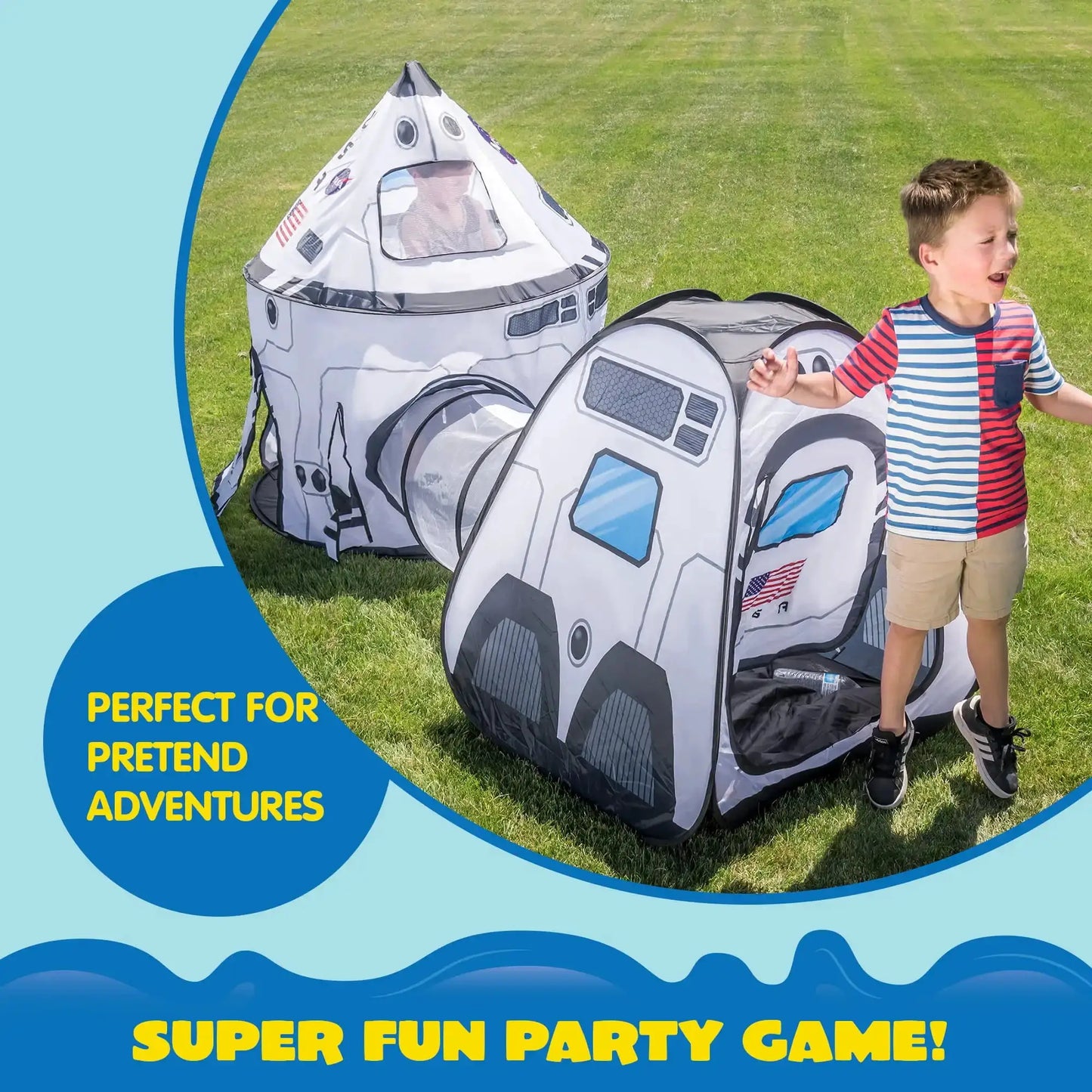 Joyfy Rocket Ship Play Tents Set Pop up Play house with Tunnel 3-Piece Play Tent for Kids Pretend Play Birthday Gift from PriceLows™