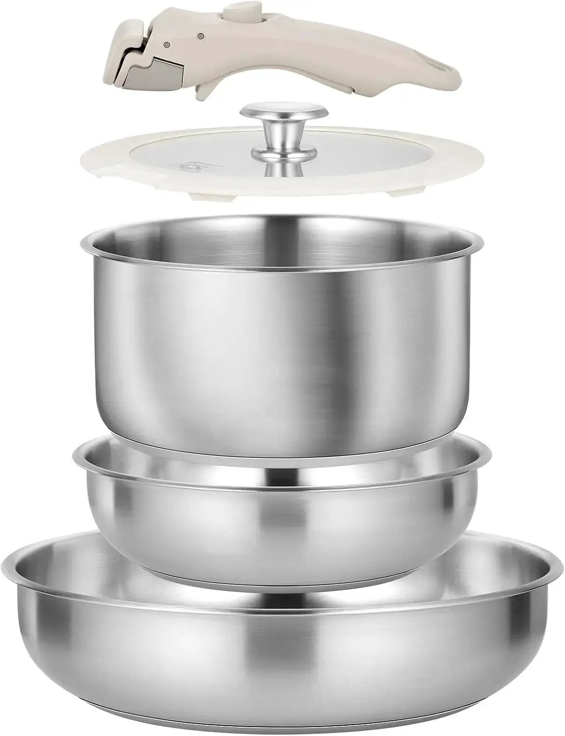KOCH SYSTEME CS Stainless Steel Pots and Pans Set, 7 Piece Stainless Steel Cookware Set with Detachable Handle from PriceLows™