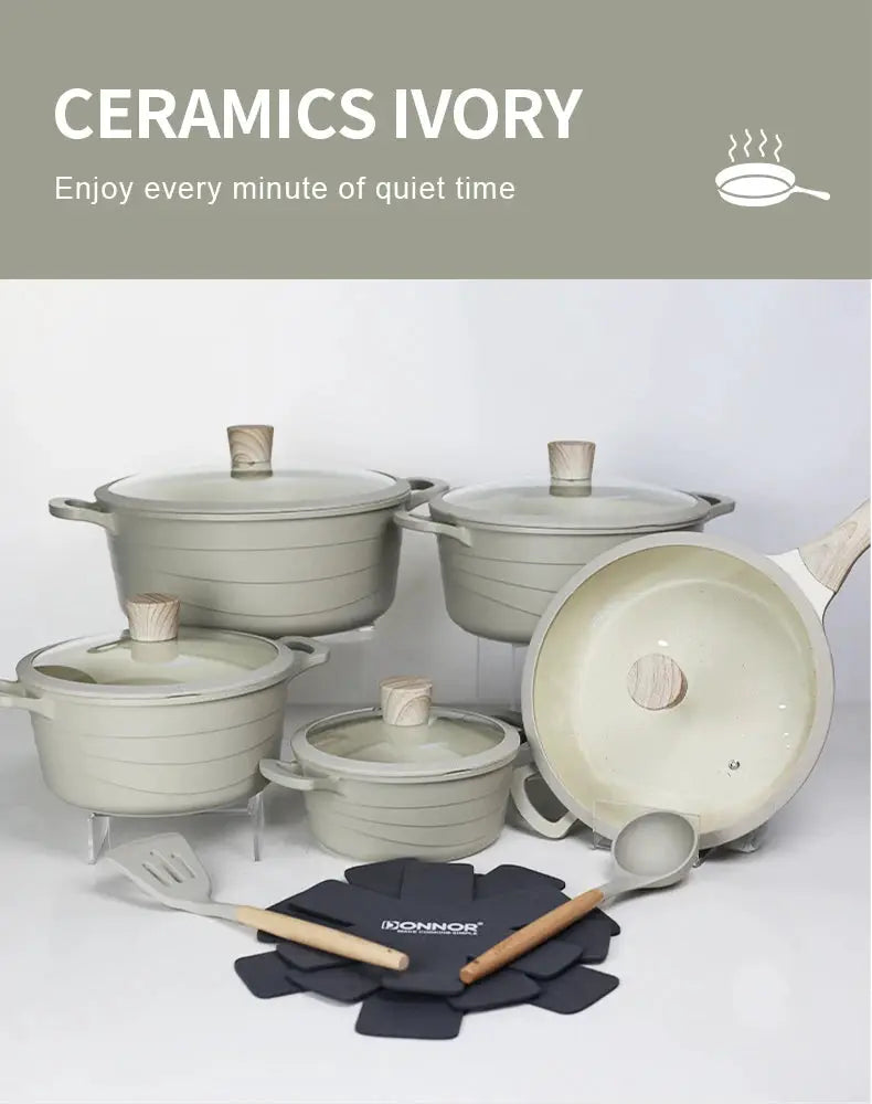 Donnor 15pcs Cookware Set Non-stick Wave Series Casserole Granite Coating Smokeless Kitchenware from PriceLows™