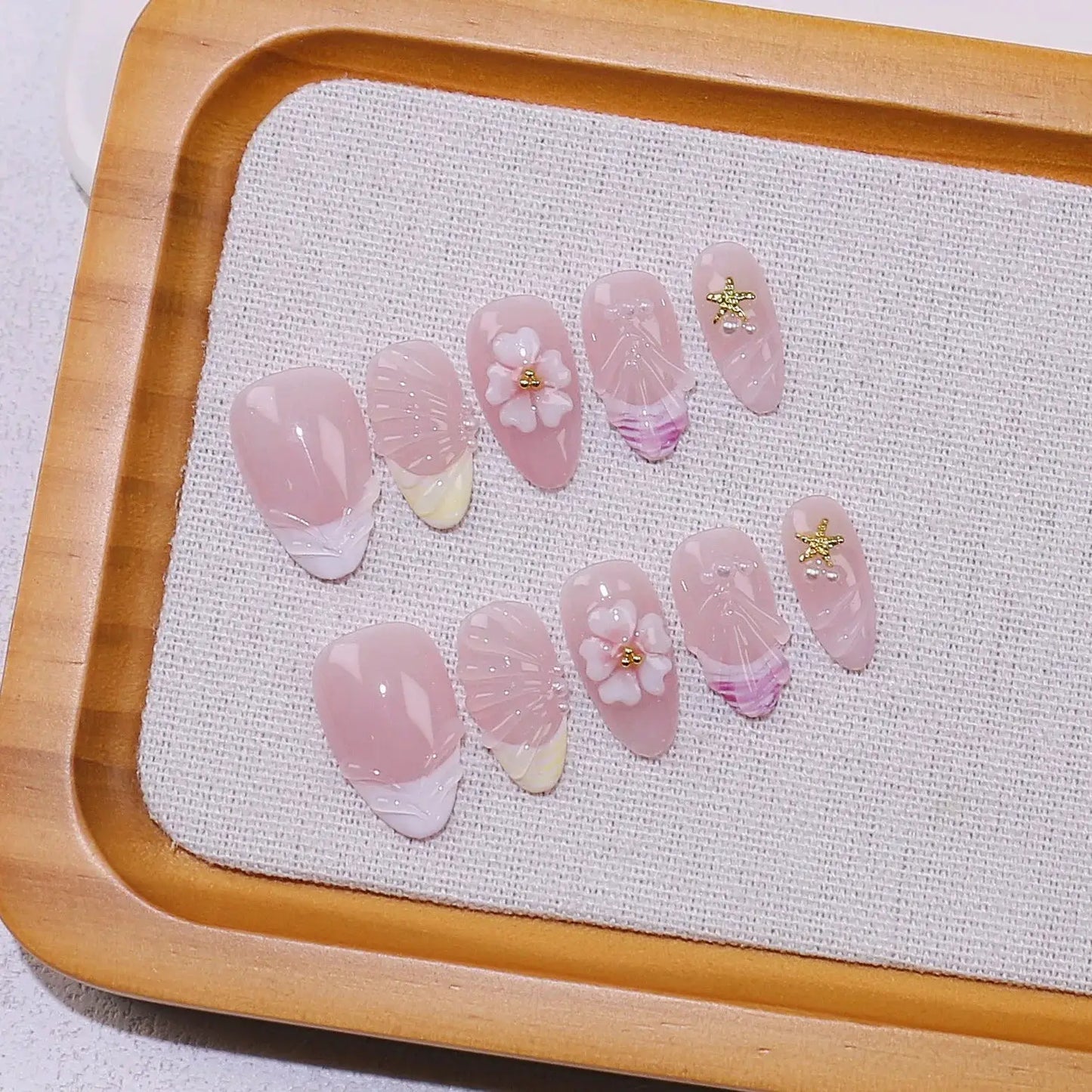 Press On Nails | 3D Flower Almond | Handmade Ballet Grey | 10 Piece Set
