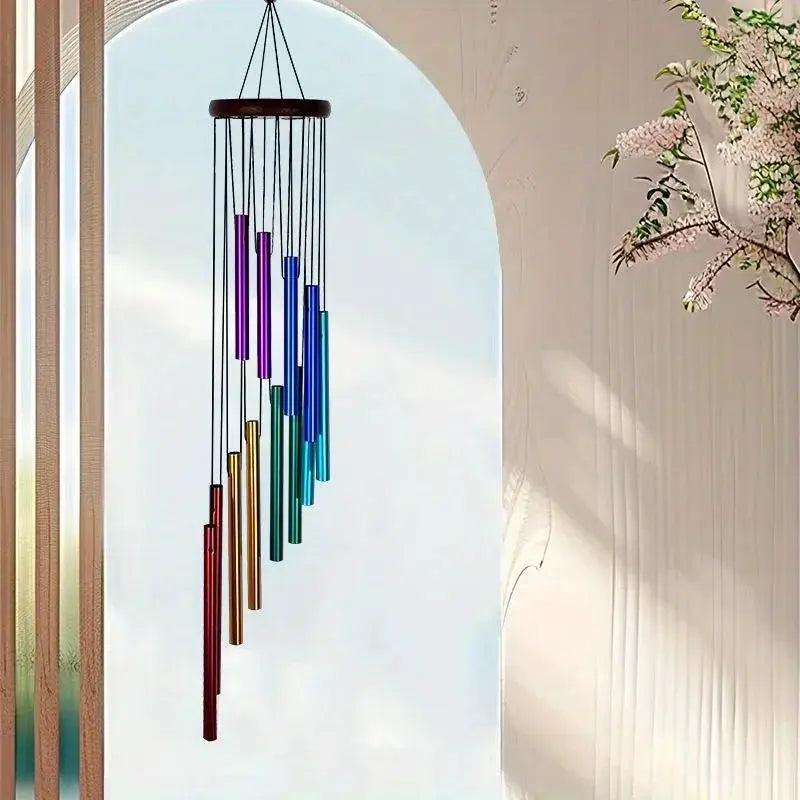 12 Tubes Rotating Solid Wood Aluminum Pipe Wind Chime Waterproof 12 Pipe Classic Matching Music Wind Chime Home Decoration from PriceLows™