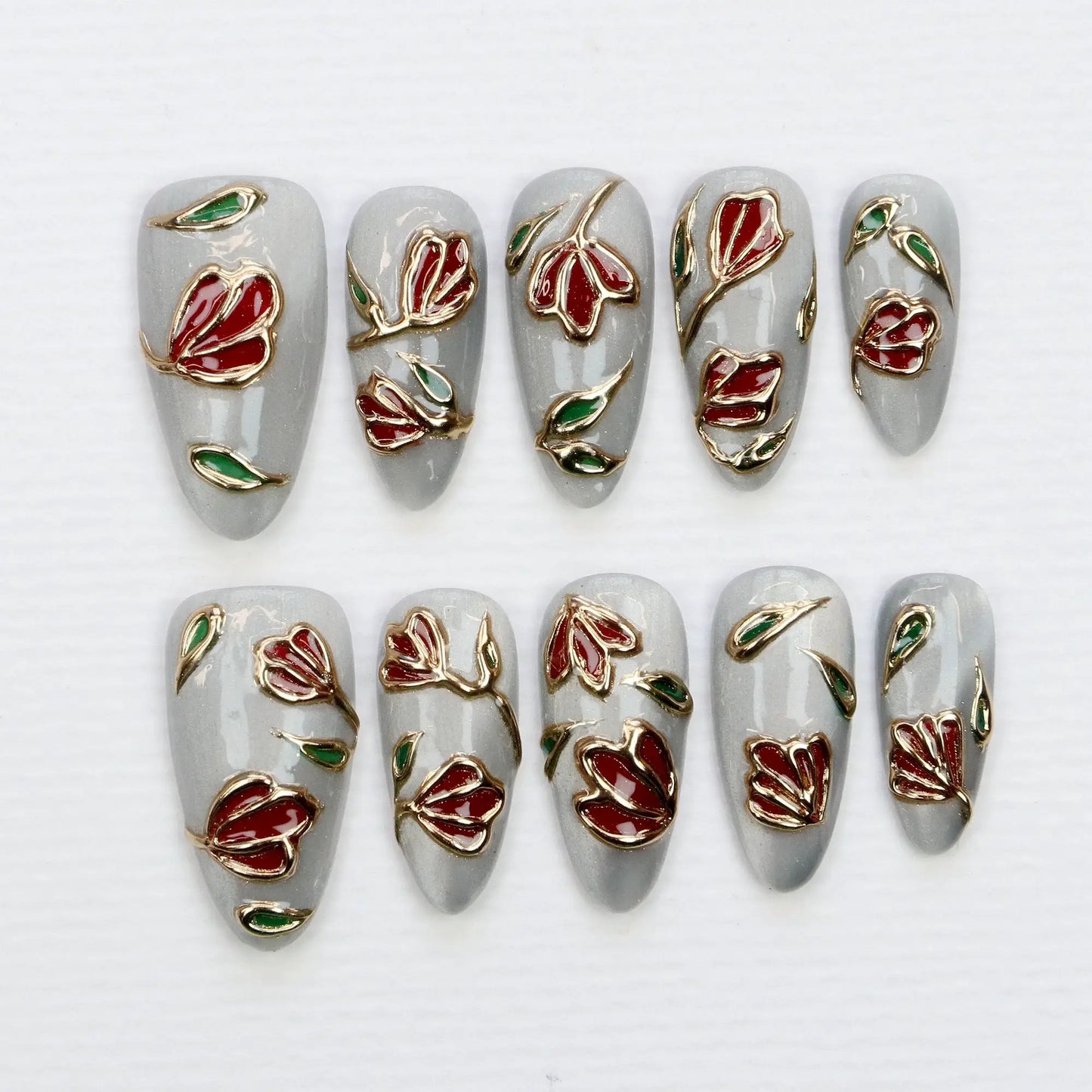 Press On Nails | Handmade Acrylic | Floral Design | 10 Piece Set