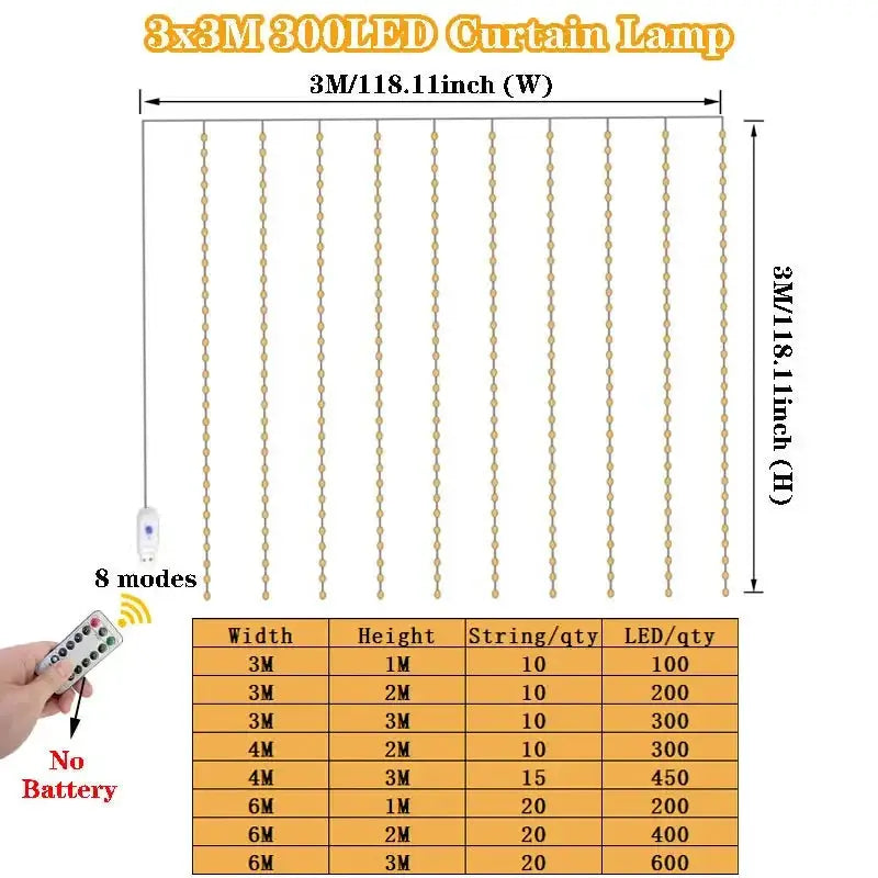 Holiday LED Curtain Light String USB Powered 8 Modes Christmas New Year Party Lights Home Wedding Birthday Room Decor Aesthetic from PriceLows™
