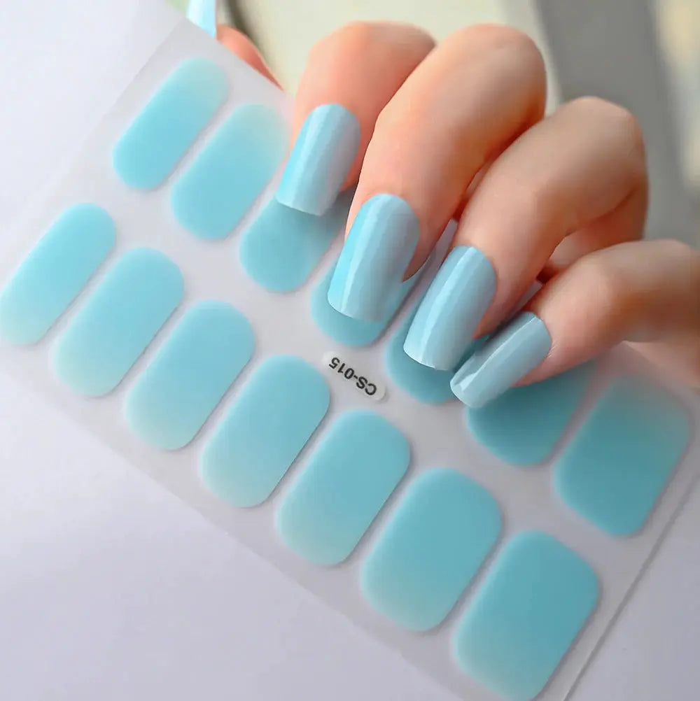 1Pcs Semi-Cured UV Gel Nail Sticker Pure Color Full Cover Waterproof Long-lasting Nail Strips 16Tips DIY Nail Polish Stickers *& from PriceLows™