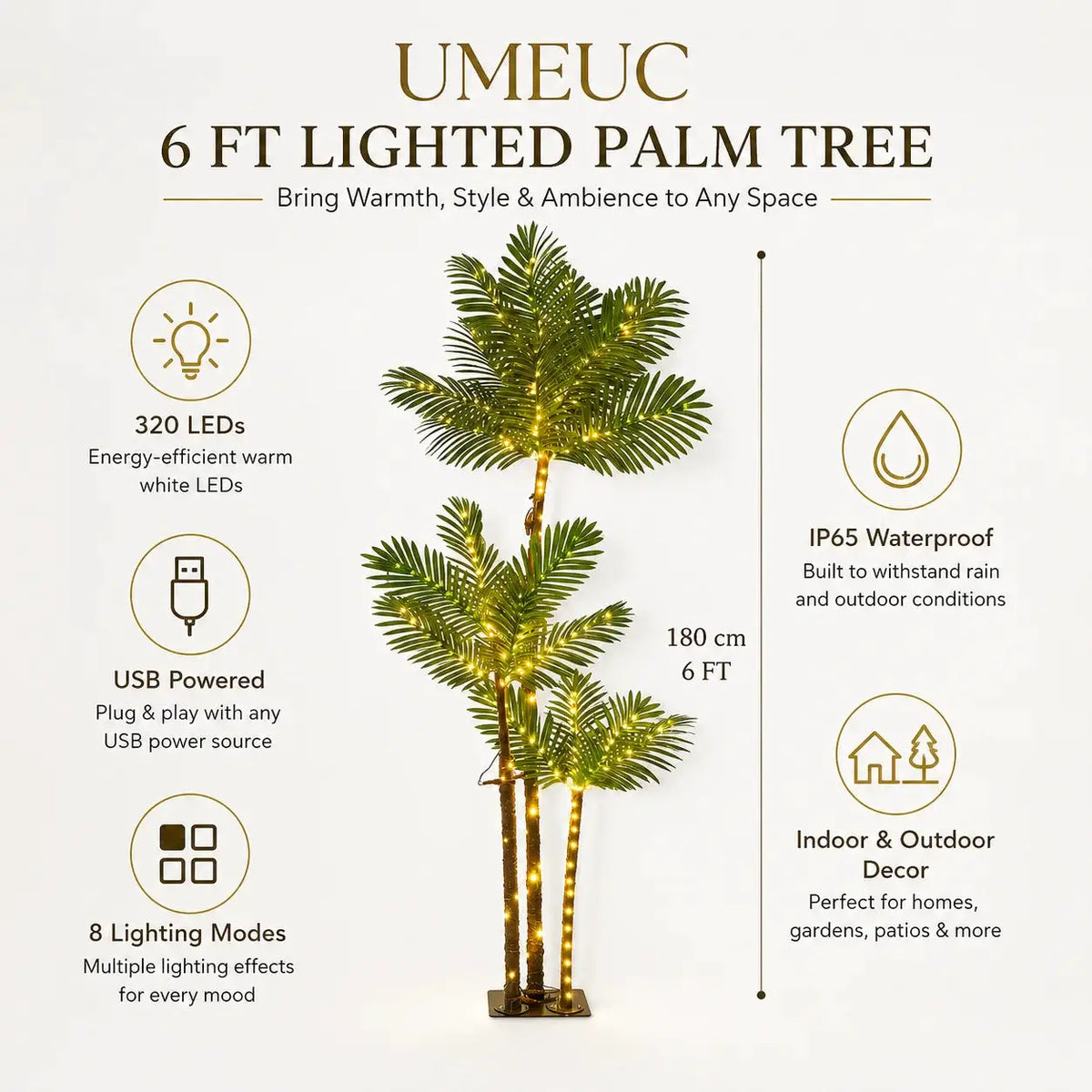 Artificial Palm Tree | LED Lights | USB Powered | 5 Ft